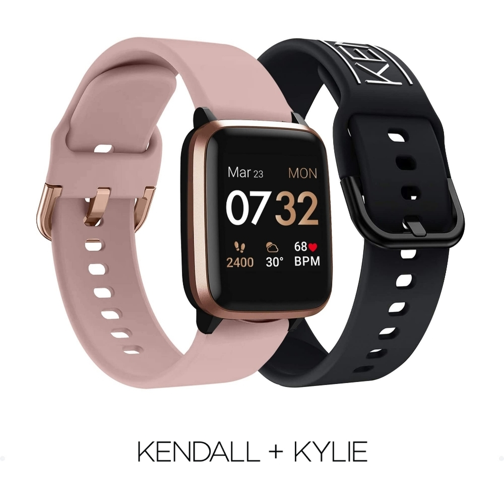 NEW Kendall + Kylie Women Smart Watch Set Rose Gold Blush Black Logo Straps 36mm